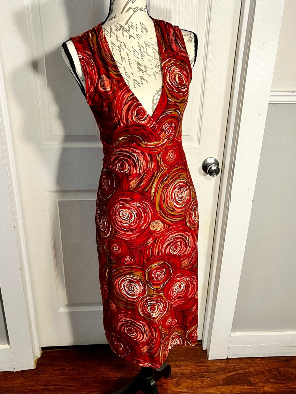 BEBE Women's Sleeveless Midi Bodycon Midi Dress Y2K Vintage Red, Medium - Picture 4 of 14